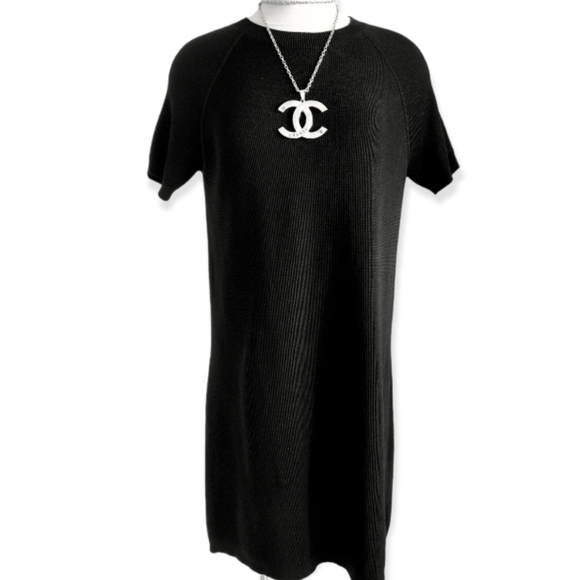 COS Black Knitted Sort Sleeve Around Neck Dress